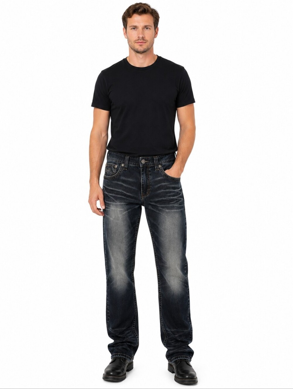 Affliction Black Premium Blake Men's Straight Leg Jeans Size 34 Dark‎ Wash